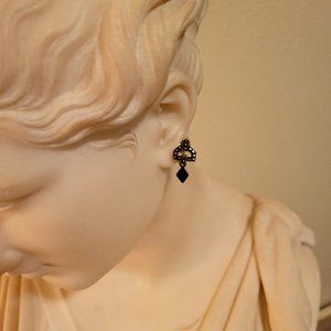 VINTAGE 925 STERLING SILVER BLACK ONYX & MARCASITE EARRINGS